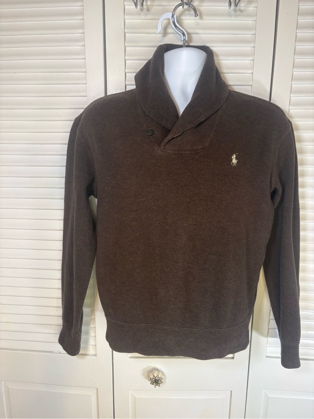 Ralph Lauren Brown Shawl Collared Pullover Elbow Patch Sweater Size S
